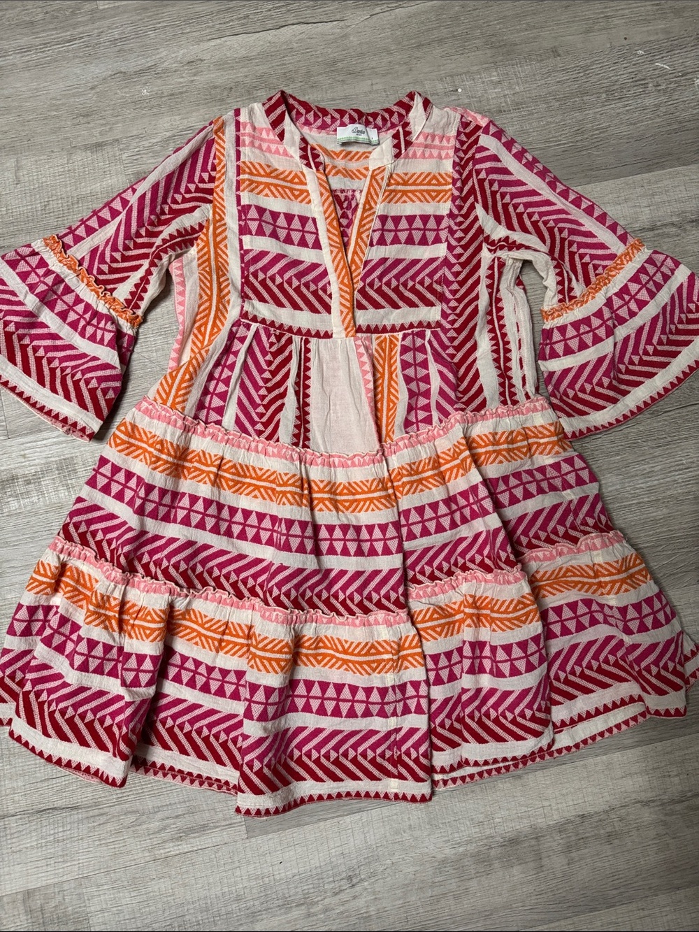 Devotion TWINS Pink & Orange Geometric Tiered Dress